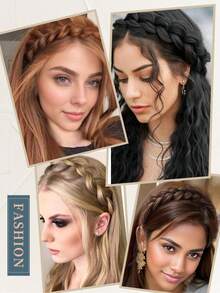 1pc Black Fishtail Braid Wig Headband, Non-Slip Teeth Design, Fluffy Synthetic Fishtail Wig Headband, Hair Hoop, Women's Braided Donut Bun Hair Hoop, Suitable For Christmas, New Year, Carnival, Music Festival And Other Occasions - Multicolor - View 6