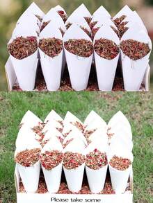 1 套（30 件）/1 套 = 60 件（30 片叶状牛皮纸 30 片白色牛皮纸）-牛皮纸锥，DIY 婚礼五彩纸屑花瓣锥（带麻绳和胶水），派对用手工纸花瓣锥，花瓣花束或糖果锥 - 棕色 - 查看 4