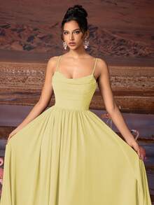 AOSHABABI Cream Yellow Solid Color Draped Chiffon Elegant Evening Dress, Suitable For All Formal Occasions, Large Formal Events, Wedding Guest, Music Festival, Holiday Party, Graduation Dance, Cocktail Party, Date, Vacation And Bridesmaid Dress, Gown - Mustard Yellow - View 8
