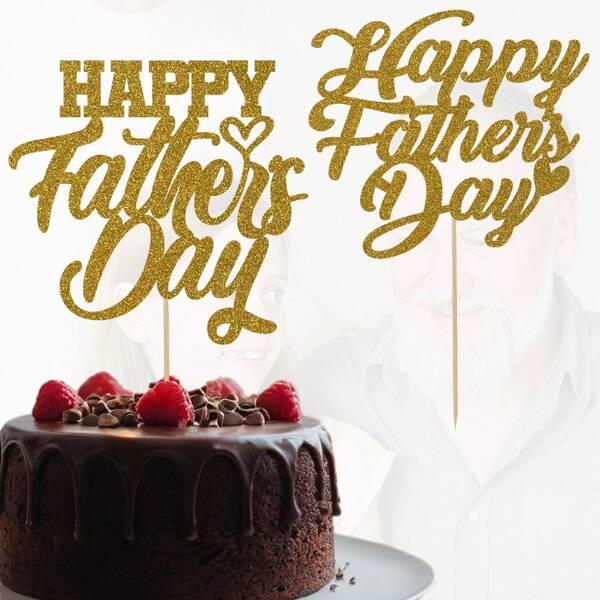 Happy Father's Day Cake Topper-Happy Birthday Dad-Best Dad Ever-Happy Father's Day Party Decorations Supplies Gold Glitter.