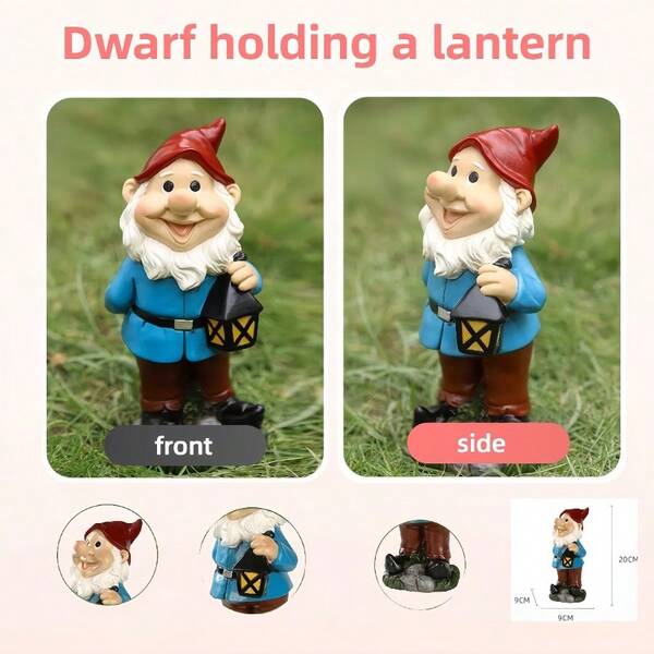 1 قطعة زينة فانوس بشكل قزم مرسوم يدويًا على الراتنج بطراز عتيق، هدية مثالية لإضافة جو دافئ وساحر إلى مساحتك الخارجية، الحديقة، الفناء أو المدخل، مناسب أيضًا كهدية استقبال، حرفة راتنجية، وتزيين المناسبات