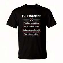 Technician Phlebotomist Funny Humor Nurse Gift T-Shirt  220g High-Quality Pure Cotton T-Shirt With Minimalist Art Pattern Print, Soft And Breathable Fabric, Comfortable And Loose, Suitable For All Day Wear, Graduation Ceony, S-Care Inder, High-End High-Quality Fabric, I Choice For Gift Giving - Black - View 1