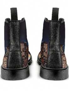 Men's Red Caricature Lace Up Canvas Boots - Black - View 3