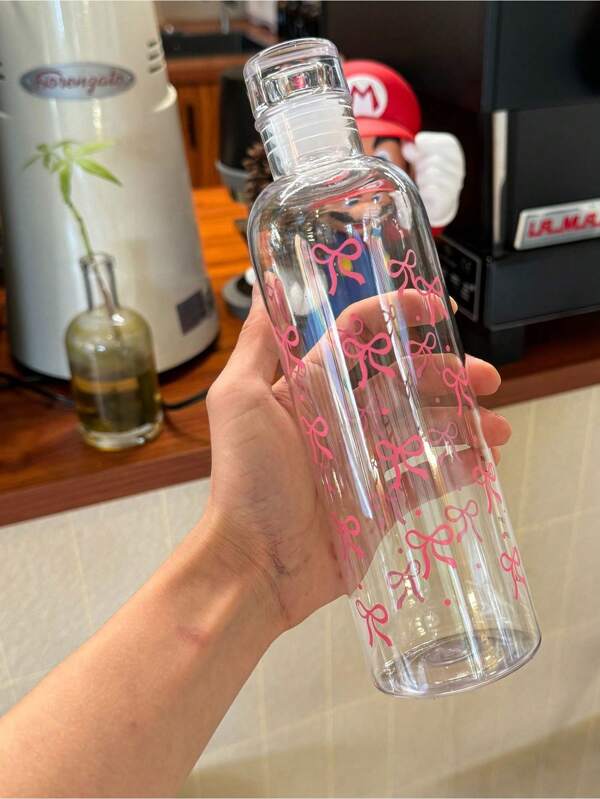 Bowknot Water Cup, Outdoor Sports Water Cup, Original Niche Design Portable Cup, Heat-Resistant, Large Capacity Plastic Cup, Scale Water Cup, Bowknot Print Large Capacity Scale Plastic Cup, Suitable For Daily Drinking Water