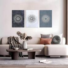 Juego de 3 cuadros de arte abstracto enmarcados para decoración de pared - Pinturas en lienzo con textura de mandala de estilo moderno de mediados de siglo, decoración de pared minimalista para sala de estar, dormitorio, oficina en casa