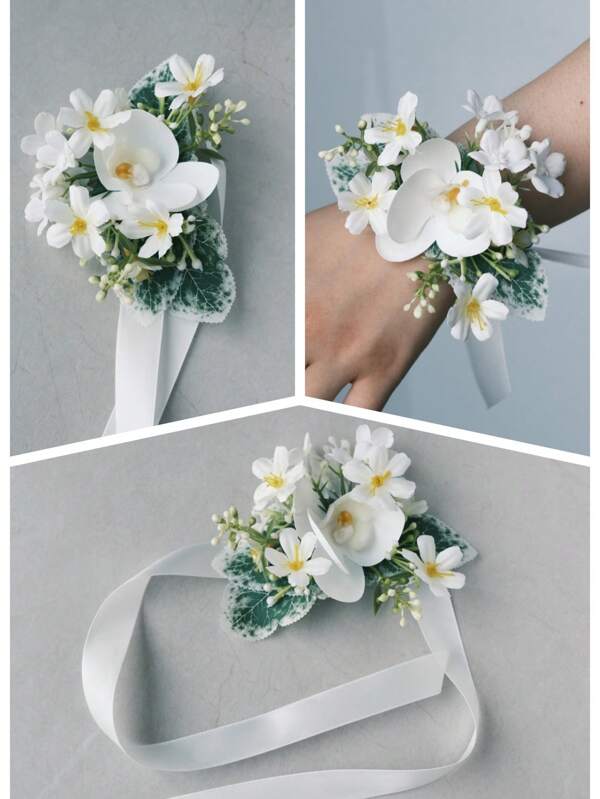 1 Piece Faux Flower White Wrist Corsage, Suitable For Weddings, Parties And Other Occasions