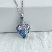 Tree Of Life Urn Necklace For Ashes Heart Cremation Jewelry Stainless Steel With Blue/Purple Crystal With Funnel Filler Memorial Jewelry Gifts For Human Pet