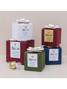 10件精美花朵创意方形婚礼糖果盒巧克力盒节日派对宴会周年纪念礼盒婚礼用品派对用品 - 彩色 - 查看 9