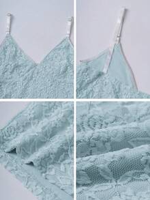Canotta aderente in pizzo con scollo a V, stile Y2K, abbigliamento autunnale da donna - Blu - Visualizzare 10