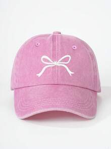 1pc Embroidered Bow Washed Baseball Cap, Breathable Adjustable Outdoor Golf Sun Hat For Women, Fashion Curved Brim Sun Hat For Men, Suitable For All Seasons, Couples Y2K Style