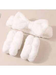 1 件纯色粉色沐浴头带和 2 件沐浴腕带，创意涤纶面部化妆头带和洗脸腕带套装，适用于浴室家居浴室装饰夏季发带头巾头带吸汗带 - 彩色 - 查看 14