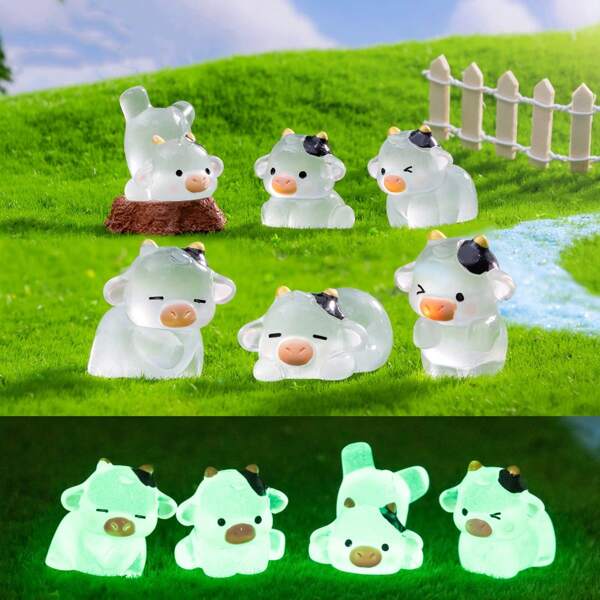 6pcs Microscopic Cow Figurines, ABS Resin Cow Desktop Ornaments, Birthday Gift, Holiday Gift