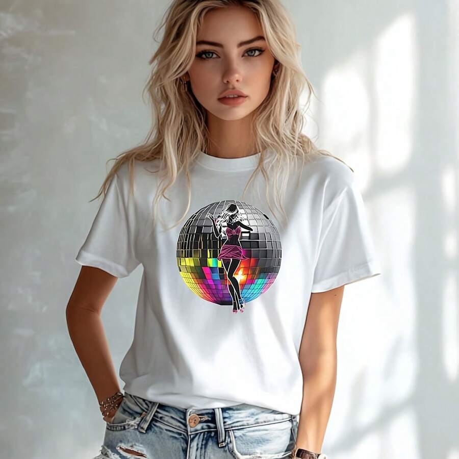 Mirror Ball Disco Ball T-Shirt Sparkling Disco Ball Shirt Dance Party Rel Retro Style Disco Lovers T-Shirt - Black - View 1