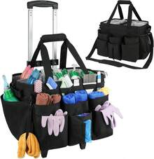 Large Rolling Cleaning Caddy Bag With Detachable Trolley,Cleaning Cart On Wheels With Shoulder Strap,Cleaning Supplies Organizer For Housekeepers,Black - 1 - View 1