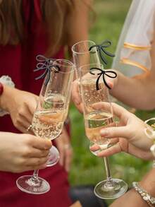 10 PIEZAS Etiquetas para vasos de fiesta con decoración de moños negros, etiquetas para bebidas de acrílico con moño para decoraciones de fiesta, boda, regalos, cumpleaños, graduación - Negro - Ver 7