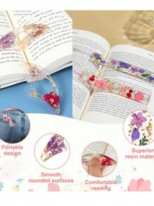 1pc/2pcs Book Marks/Book Press For Book Lover ,Christmas Present Dried Flower Bookmarks With Tassels, Bookmarks For Women, Durable Handmade Dried Flower Resin Bookmarks, Pretty And Increase Reading Interest,Gifts For Book Lovers, Student Prize, School Supplies Random Patterns