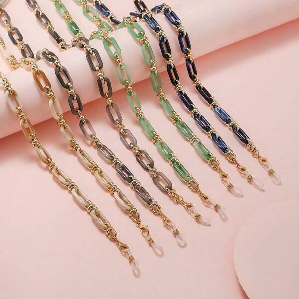 Modny damski 29-calowy akrylowy łańcuszek do okularów – regulowany, stylowy pasek do okularów do czytania i okularów antypoślizgowych, czarny, różowy, zielony, szykowny, brokatowy dodatek w stylu hipisowskim