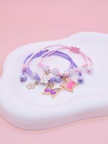 Set de 2 pulseras de la amistad tejidas ajustables con colgante de mariposa y flor, regalo para la mejor amiga