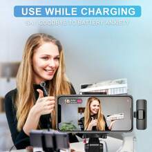 适用于 iOS Type-C 的无线领夹式降噪麦克风,即插即用,专业降噪夹式麦克风,适用于创作者和采访(50mAh 可充电电池) - 黑色 - 查看 5