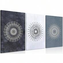 Juego de 3 cuadros de arte abstracto enmarcados para decoración de pared - Pinturas en lienzo con textura de mandala de estilo moderno de mediados de siglo, decoración de pared minimalista para sala de estar, dormitorio, oficina en casa