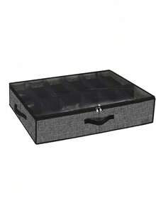 1pc 12-Grid Foldable Under Bed Shoe Storage Organizer, 12 Compartments Dust-Proof Non-Woven Stackable Shoe Box, Space Saving And Sturdy Structure With 2mm Thick Cardboard, Fits High Heels And Gym Shoes, 29.3 Inches