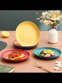 1/2/4 件 6.8 英寸米色塑料餐盘，可重复使用且坚固耐用，不易破碎，适用于意大利面碗、拉面、防摔、餐具，适用于微波炉和洗碗机，厨房，圣诞礼物 - 彩色 - 查看 8