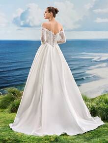 Elasola Lace Luxurious Romantic Elegant Ethereal White Wedding Dress Royal Wedding Dress Intimate Wedding Dress Church Wedding Dress Wedding Dress With Train Beach Wedding Dress Garden Wedding Dress Hotel Wedding Dress - White - View 2