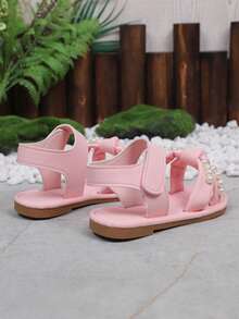 新款珍珠绑带凉鞋，韩版休闲女鞋，沙滩度假平底拖鞋 - 粉色 - 查看 6