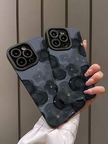 1 Piece Black Ink Floral Pattern Vertical Striped Faux Leather Shock Absorbing Soft Phone Case Compatible With Apple And Models Waterproof Anti-Fall Scratch Resistant - Multicolor - View 4