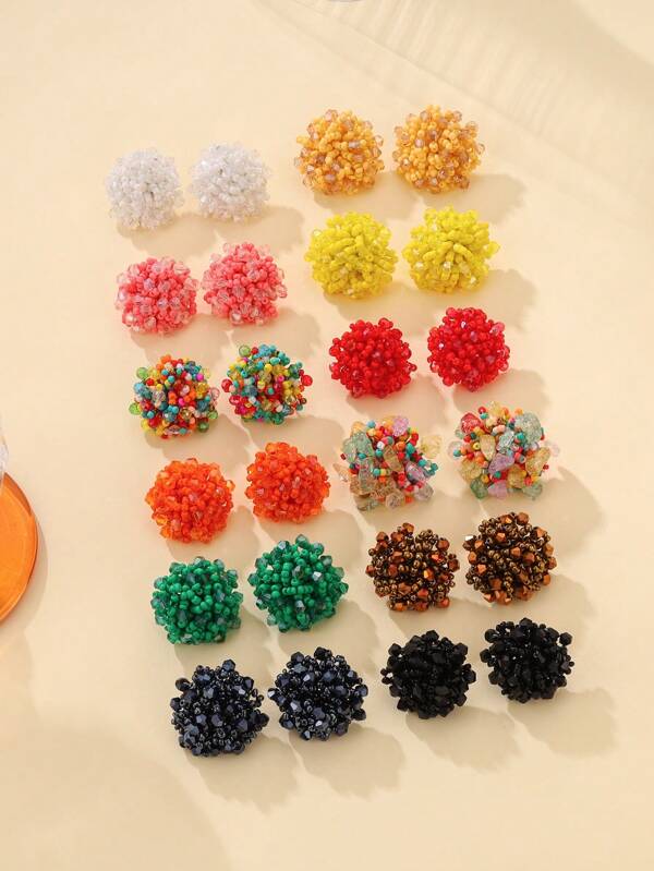 1 Pair Beaded Round Stud Earrings, Suitable For Daily Matching