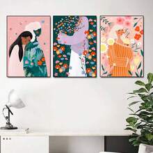 3pcs Modern Abstract Colorful And Vibrant Women's Flower Wall Arts Canvas Posters, High-Definition Printing Optional Frame, Home Decoration Hanging Painting For Living Room, Bedroom, Dining Room ,Wall Art With Frame - Multicolor - View 6