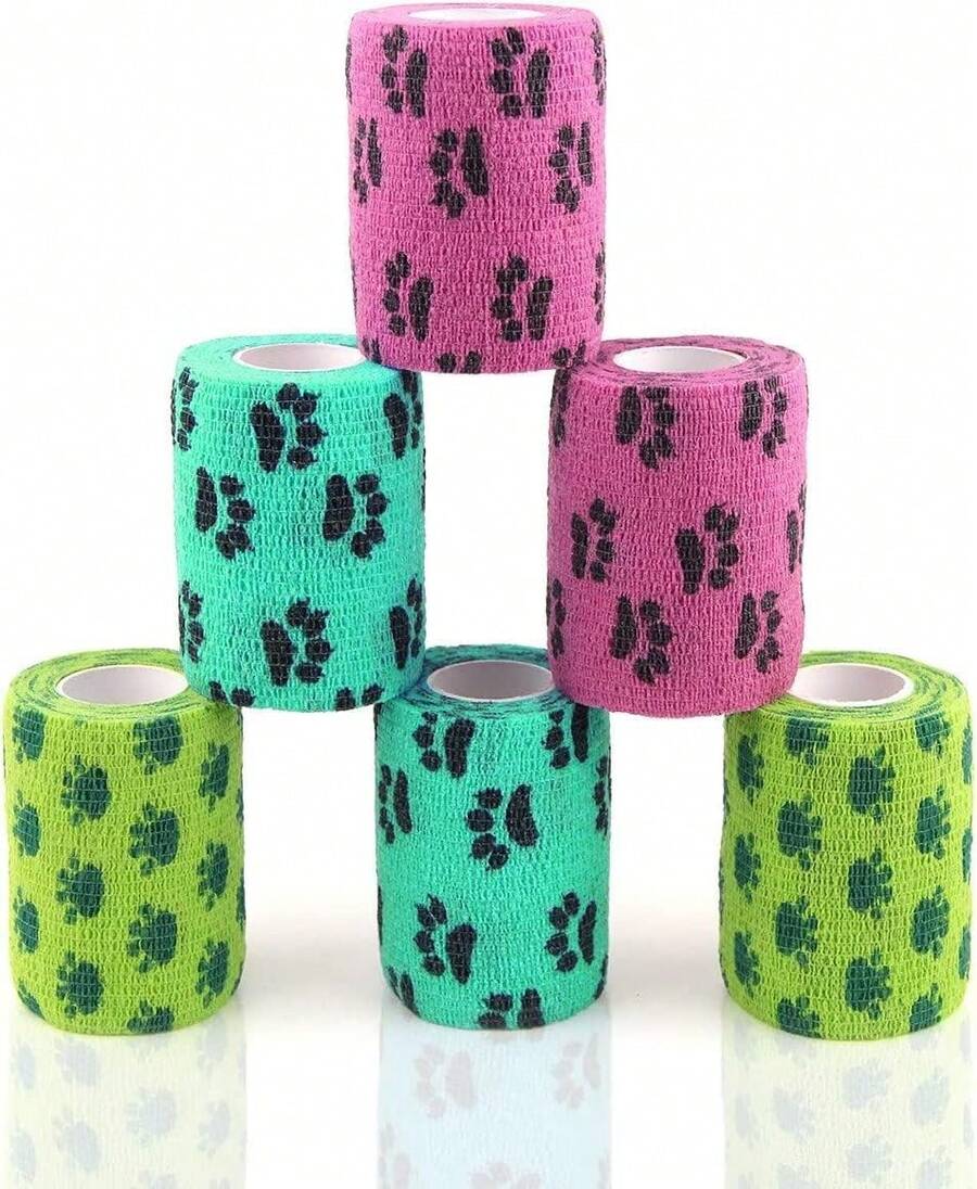 AUPCON Vendas cohesivas tipo vet wrap a granel, vendaje autoadhesivo no tejido para perros, mascotas, tobillos, esguinces y hinchazón, 2 pulgadas x 5 yardas (2 pulgadas de ancho) - Garra de impresión de 3 pulgadas - Ver 1