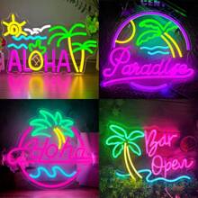 Summer Neon Signage, Wall Decoration Hawaiian Sun Theme Neon Palm Tree Beach Summer House Coffee Shop Holiday Center Party Decoration