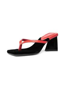 Women's Fashionable Square Toe High Heel Slippers, Chunky Heeled Design