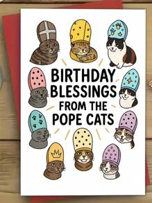 1 PIEZA Tarjeta de felicitación de cumpleaños con diseño de gato con mitra del papa, ilustración adorable, en blanco por dentro, bendiciones humorísticas, regalo para amantes de las mascotas, hombres, mujeres y amigos, tarjeta de cumpleaños felina única