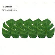 5pcs/10pcs Tropical Palm Leaves, Artificial Hawaiian Luoo Jungle Decoration, Autumn Plastic Simulation Plants, Home Living Room Desktop Decoration, Suitable For Weddings, Engagements, Halloween, Christmas, St. Patrick's Day, Father's Day - Container Not Included