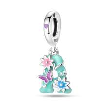 1 pièce Pendentif en argent sterling 925 avec pierre scintillante lumineuse et colorée en forme de papillon, fleur, oiseau, libellule, luciole brillant dans le noir. Convient pour la fabrication de bracelet et bijou pour femme.