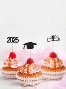 12pcs 2025 Graduation Party Paper Cake Toppers And Cupcake Decorations