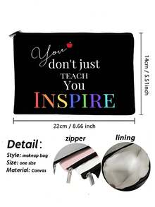 1pc Teacher's Day Gift, For The Best Teacher Letter Print Cosmetic Bag, Gift Bag Zipper Travel Pouch, Lightweight Storage Bag, Coin Purse, Zipper Clutch, Cosmetic Organizer, Beauty Case, Makeup Bag - Multicolor - View 4