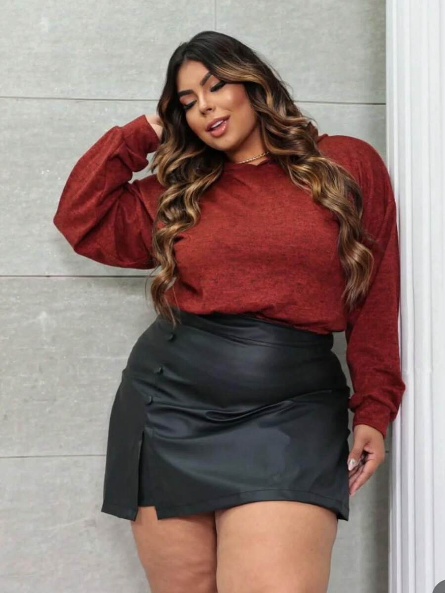 Short Skirt Plus Size In Leatherette With Elastane, Lined Button, Side Zipper ASPE69 Simple Elegant Party PU Leather Ruched Asymmetric Fake Buttons Zipper Skirts, Shorts Night Lined Buttons - Black - View 1