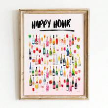1 Pc, Wall Arts, Modern Posters, Happy Hour Vintage Watercolor Champagne Cocktail Poster Aesthetic Girly Bar Cart Art Preppy Pink Poster Cute Champagne Wall Art, Living Room Decor, Bedroom Decor Aesthetic, Housewarming Gift, Unframed ,Wall Art With Frame