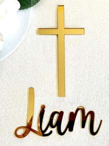 1pc Custom Acrylic Name And Cross Cake Charm, Acrylic Personalized BaptismTopper, Gold Baptism Cake Charm, Christening Cake Decor, Custom Name Charm,Personalized Name Cake Charm & Cross Custom Christening Cake Topper Baptism Decor Laser Cut Name Cake Plaque Mirror Acrylic, Available Sizes,Delicate Romance