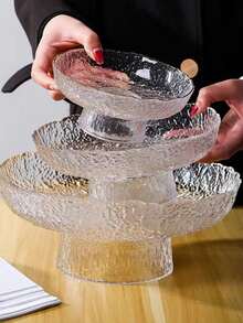 1个锤纹玻璃水果/零食托盘，家居客厅糖果碟，干果盘，创意零食拼盘 - 無色 - 查看 4