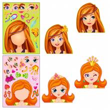 1 包 6 张蓝色公主换脸贴纸卡通亲子互动拼图贴纸适用于剪贴簿 DIY - 彩色 - 查看 7