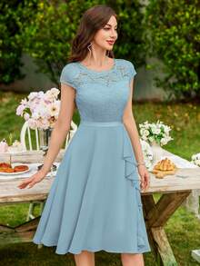 MIUSOL Floral Lace Corset With Ruffle Hem Cocktail Dress - Mint Blue - View 5