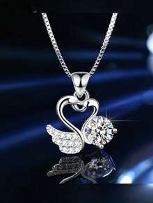 时尚天鹅爱心2克拉吊坠颈链锁骨链纯银简约舞动爱意纯爱天鹅女士吊坠
