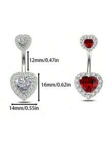 1 件优雅性感钛钢肚脐穿孔首饰，甜美酷炫肚脐环，带心形水钻，女士身体首饰 - 彩色 - 查看 4