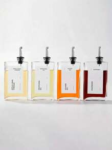 1pc, Glass Oil Bottle, 16.91 Oz Rectangular Olive Oil Dispenser Bottle, Large Capacity Clear Dispenser Bottle, Tightly Sealed Container For Easy Pouring, Clear Glass Oil Bottle For Soy Sauce And Vinegar, Soy Sauce Dispenser, Cooking Oil Dispenser, Grilling Accessories, Kitchen Supplies, Free Random Word Label Paper 1pc X 4pcs