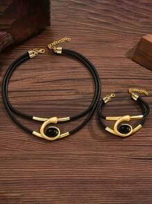 1 Stück Halskette + 1 Stück Armband, Vintage Bohemian Spirale Acryl Einlage gebogenes Doppelschichten vielseitiges Modeschmuck-Set für Frauen