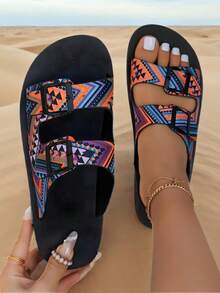 24 件装新款女士平底凉鞋，单扣拼色欧美休闲户外沙滩拖鞋 - 紫色 - 查看 2